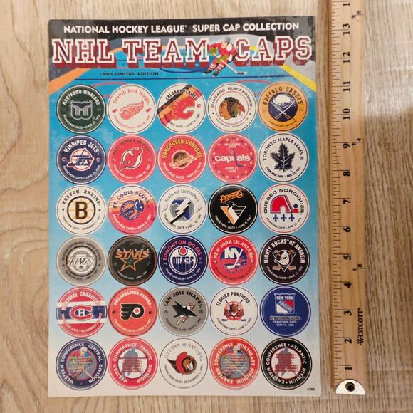 NWT Vintage NHL 1995 Limited Edition SUPER CAP COLLECTION 30 CAPS/ POGS - Picture 4 of 4